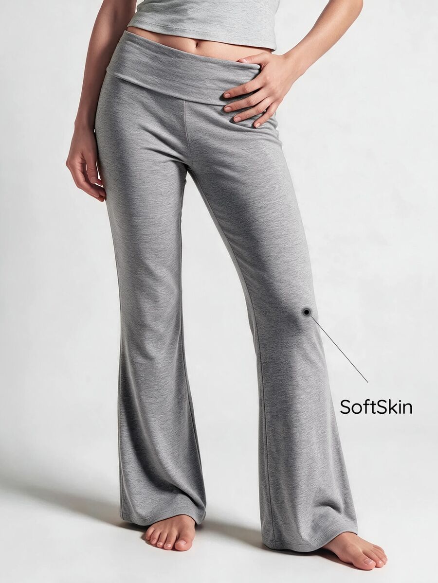 SHAPORA Minimalist Grey High Waist Folded Waist Comfortable Loungewear Pants - Grey - View 1