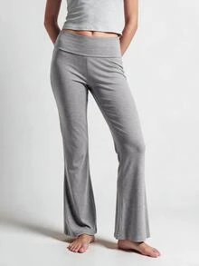 SHAPORA Minimalist Grey High Waist Folded Waist Comfortable Loungewear Pants - Grey - View 4