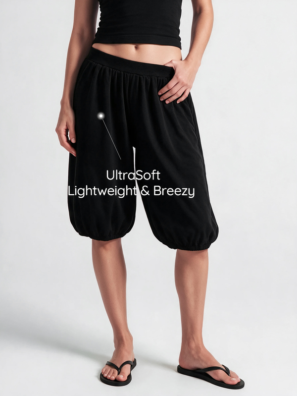 SHAPORA Women's Minimalist Basic Fashion Casual Black Cuffed Mid-Length Pajama Pants
