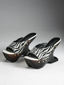 Denimoi Women Platforms & Wedge Sandals - Black and White - View 5