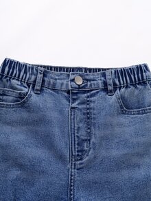 SHEIN Tween Girl Ripped Frayed Bleach Wash Flare Leg Jeans - Dark Wash - View 4