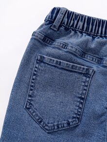 SHEIN Tween Girl Ripped Frayed Bleach Wash Flare Leg Jeans - Dark Wash - View 7