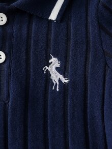 Souflis Souflis 嬰兒男寶寶刺繡獨角獸海軍藍長袖 Polo 衫羅紋針織套頭毛衣 秋季新品 - 藍色 - 查看 8