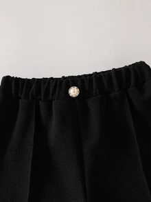 女童經典對比色翻領無袖背心套裝，雙排扣設計，精緻極簡休閒日常生日派對穿搭 - 黑與白 - 查看 7