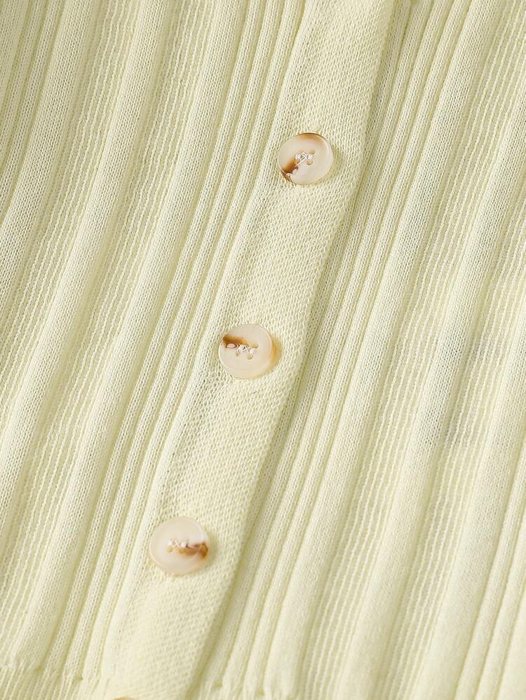 SHEIN Tween Girl Solid Color Long Sleeve Single-Breasted Casual Knit Cardigan Autumn Fall For Tween GirlsIdeal Outerwear To Pair With Camisole Dresses - Yellow - View 4