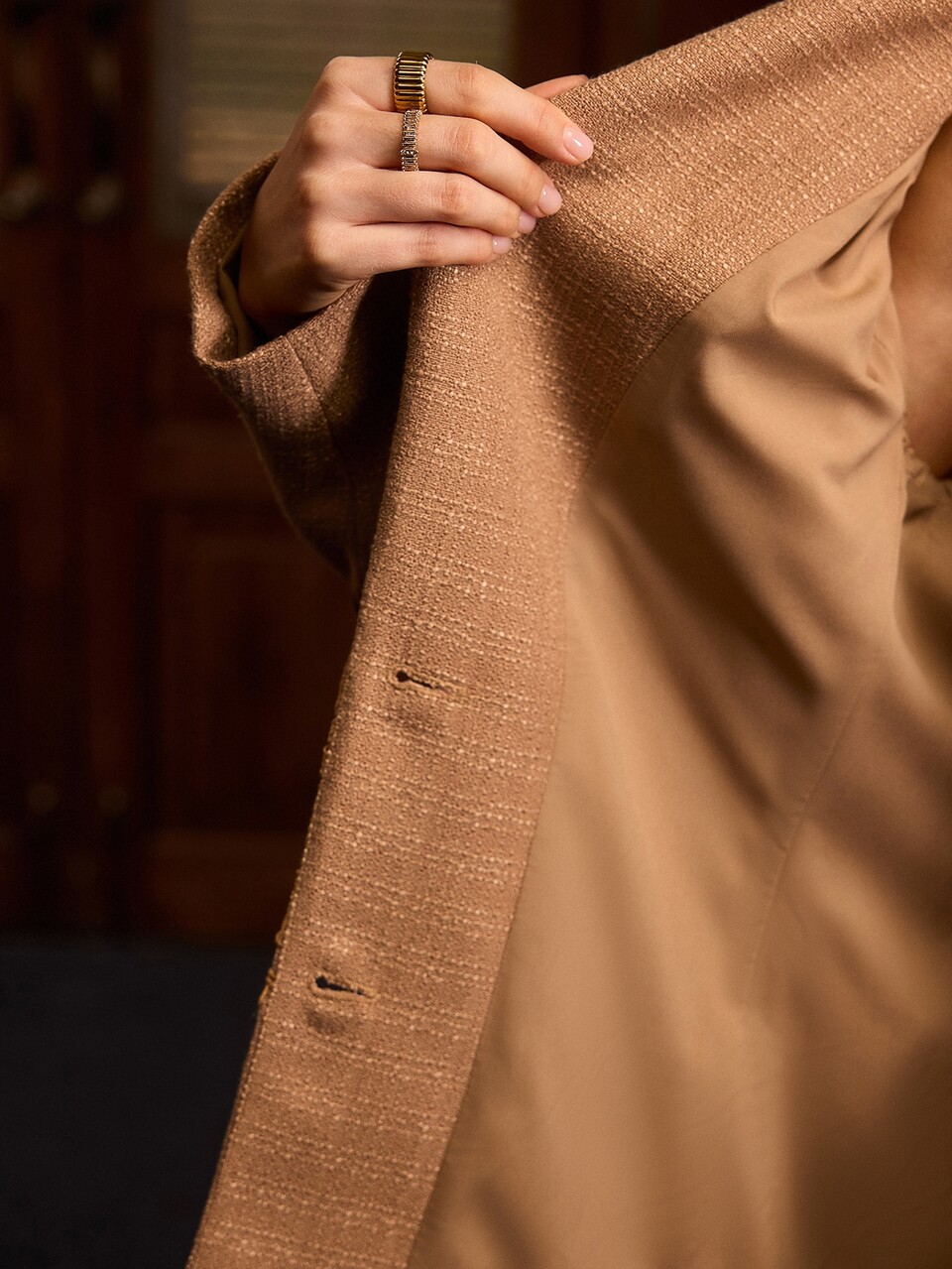 MOTF TEXTURED FABRIC & CONTRAST LACE SINGLE-BREASTED BLAZER , AUTUMN/WINTER