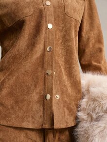 MOTF PREMIUM SUEDE FLAP POCKET BUTTON FRONT SHIRT - Brown - View 6