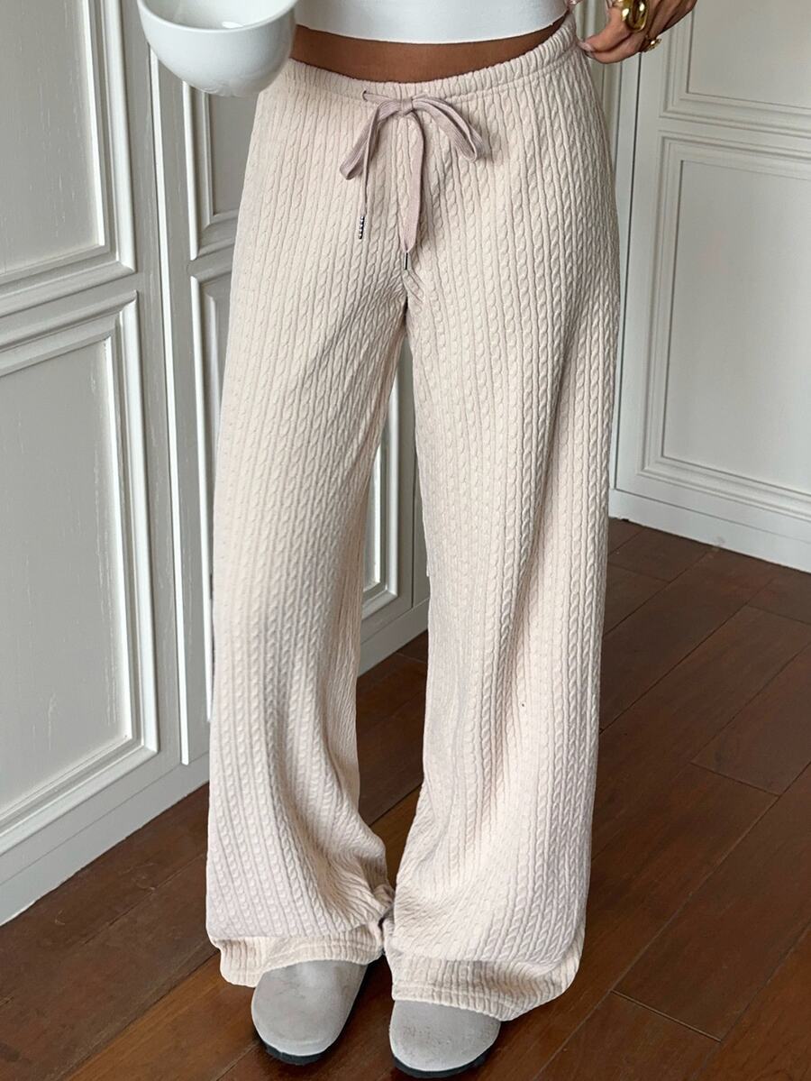 SHEIN EZwear 休閒百搭白色亮片針織女款長褲 居家休閒 秋季沙灘穿搭
