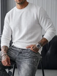 Manfinity Homme Men's Solid Color Casual Versatile Daily Wear Pullover Pullover Sweatshirt - White - View 3