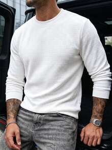 Manfinity Homme Men's Solid Color Casual Versatile Daily Wear Pullover Pullover Sweatshirt - White - View 1
