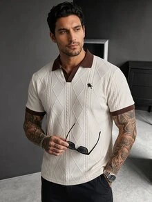 Manfinity Homme 男士休閒通勤拼色短袖 Polo 衫 - 杏色 - 查看 6