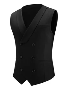 Manfinity Mode Men Shawl Collar Double Breasted Waistcoat Without Shirt - Black - View 3