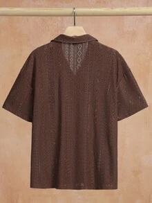 VENTUSAIL Manfinity 大尺碼男士紋理提花短袖休閒襯衫，適合通勤與度假 - 咖啡棕 - 查看 2