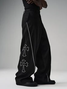 STYNVO 男士休閒運動十字印花長褲 - 黑色 - 查看 3