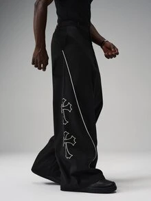 STYNVO 男士休閒運動十字印花長褲 - 黑色 - 查看 4