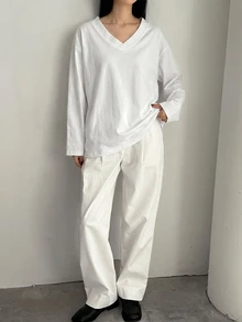 DAZY Women's White Loose Fit Long Sleeve Business Casual Basic Modest T-Shirt, Autumn Office - White - View 7