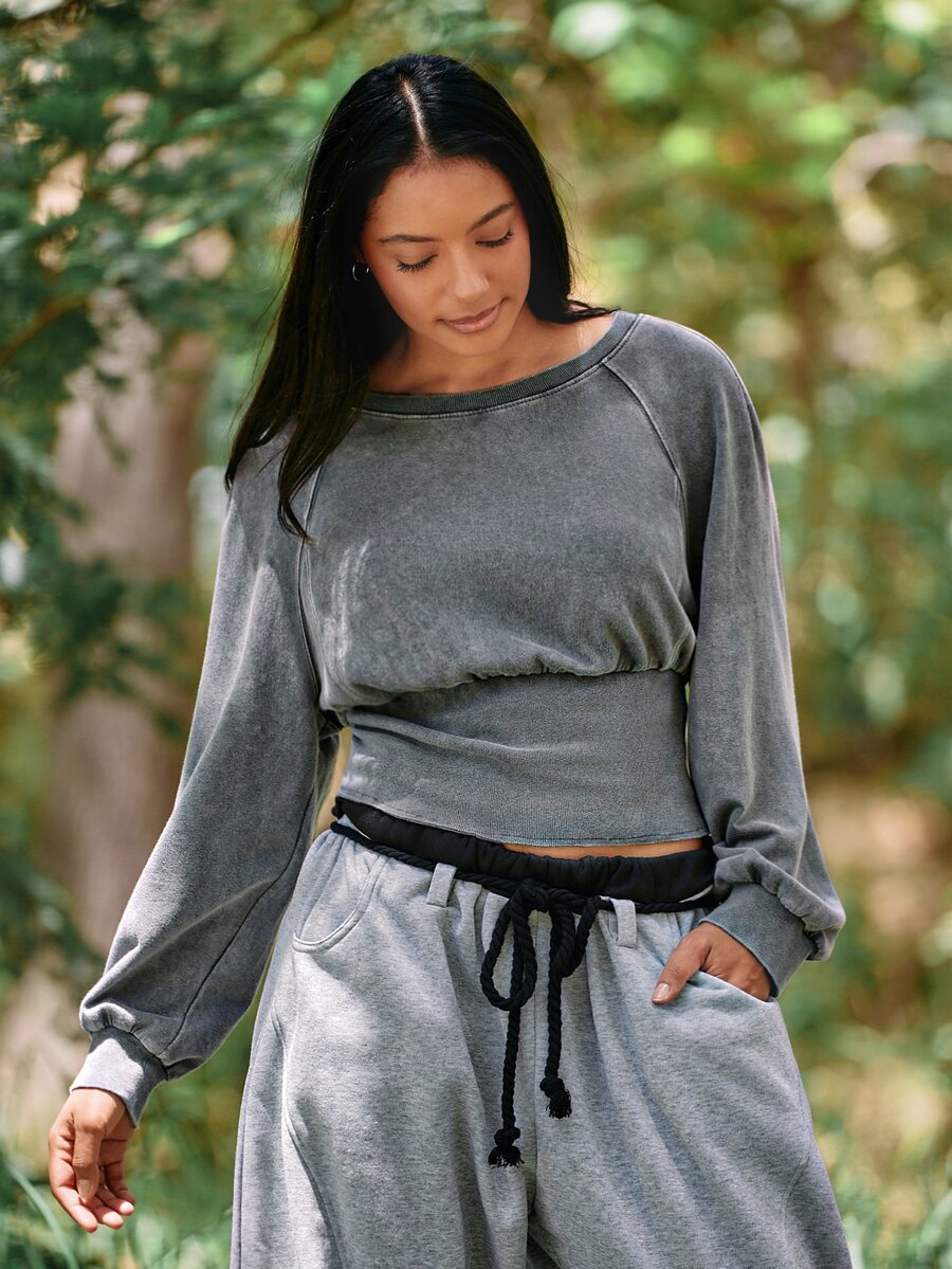 Voyena Women's Plus Size Ruched Casual Versatile Daily Travel Sports Sweatshirt Fall - Grey - View 1