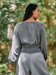 Voyena Women's Plus Size Ruched Casual Versatile Daily Travel Sports Sweatshirt Fall - Grey - View 2
