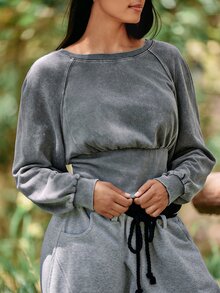 Voyena Women's Plus Size Ruched Casual Versatile Daily Travel Sports Sweatshirt Fall - Grey - View 7