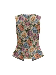 SHEIN Clasi Elegant Jacquard Star & Shell Asymmetrical Button Vest And Pants - Multicolor - View 5