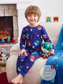 Young Boy Cartoon Figure Graphic Zip Front Pajama Jumpsuit - Multicolor - View 5