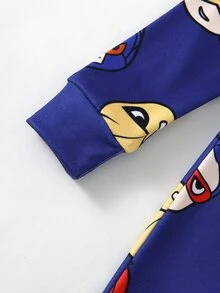 Young Boy Cartoon Figure Graphic Zip Front Pajama Jumpsuit - Multicolor - View 3