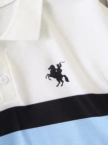 SHEIN 青少年男孩拼接長袖 Polo 衫，簡約時尚翻領白色襯衫，適合疊穿或外穿，適合日常穿著、度假、校園、季節過渡，春秋款 - 白色 - 查看 7