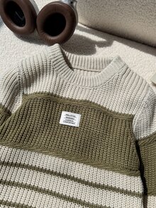 SHEIN Young Boys Sweaters Autumn/Winter Crew Neck Pullover Thick Knit Striped Top Wide Stripe Color Block Soft Knit Boys College Style Clothes Comfortable Thick Simple Versatile Fashion Suitable For Autumn/Winter Travel Outdoor Play Sports School Outings Gatherings - Multicolor - View 8