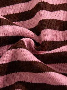 SHEIN Young Girl Autumn/Winter Casual Colorblock Striped Sweater - Pink - View 5