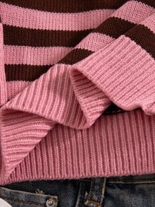 SHEIN Young Girl Autumn/Winter Casual Colorblock Striped Sweater - Pink - View 3