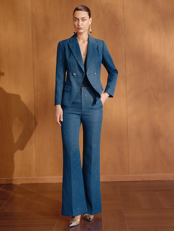 MOTF PREMIUM WOMEN'S DARK BLUE THICK DIAGONAL ELEGANT COMMUTER BLAZER