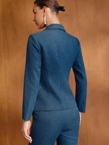 MOTF PREMIUM WOMEN'S DARK BLUE THICK DIAGONAL ELEGANT COMMUTER BLAZER - Blue - View 8