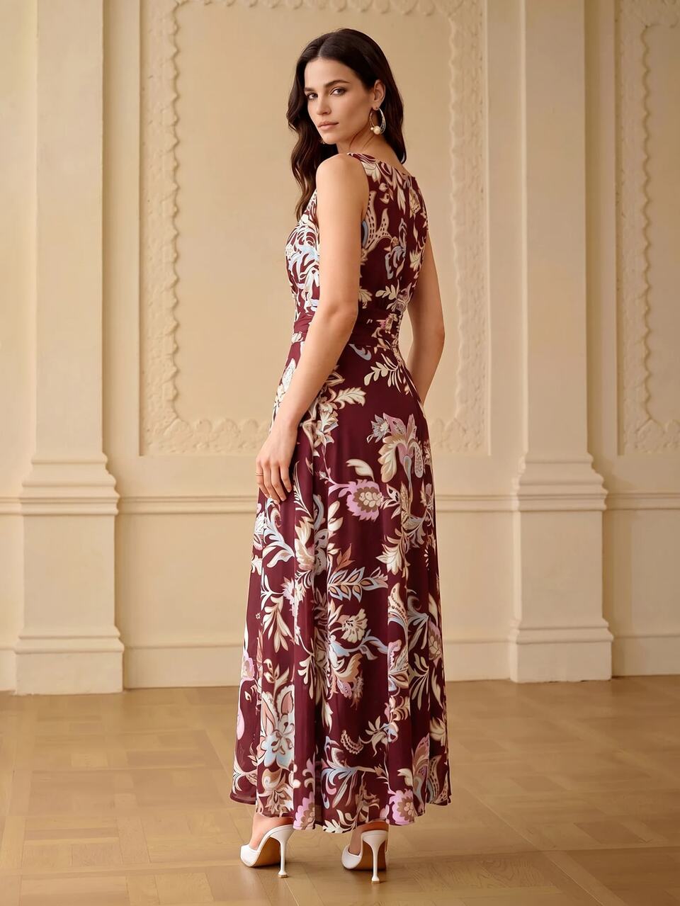 ZEYLAH Women's Autumn/Winter Printed Tassel Patchwork Waist-Cinching Long Dress