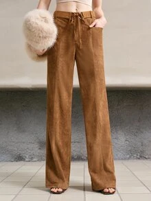 MOTF PREMIUM WOMEN'S SLIM FIT TASSEL TIE FLARE PANTS, AUTUMN/WINTER - Brown - View 5