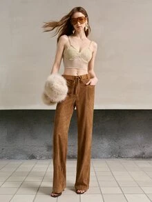 MOTF PREMIUM WOMEN'S SLIM FIT TASSEL TIE FLARE PANTS, AUTUMN/WINTER - Brown - View 6