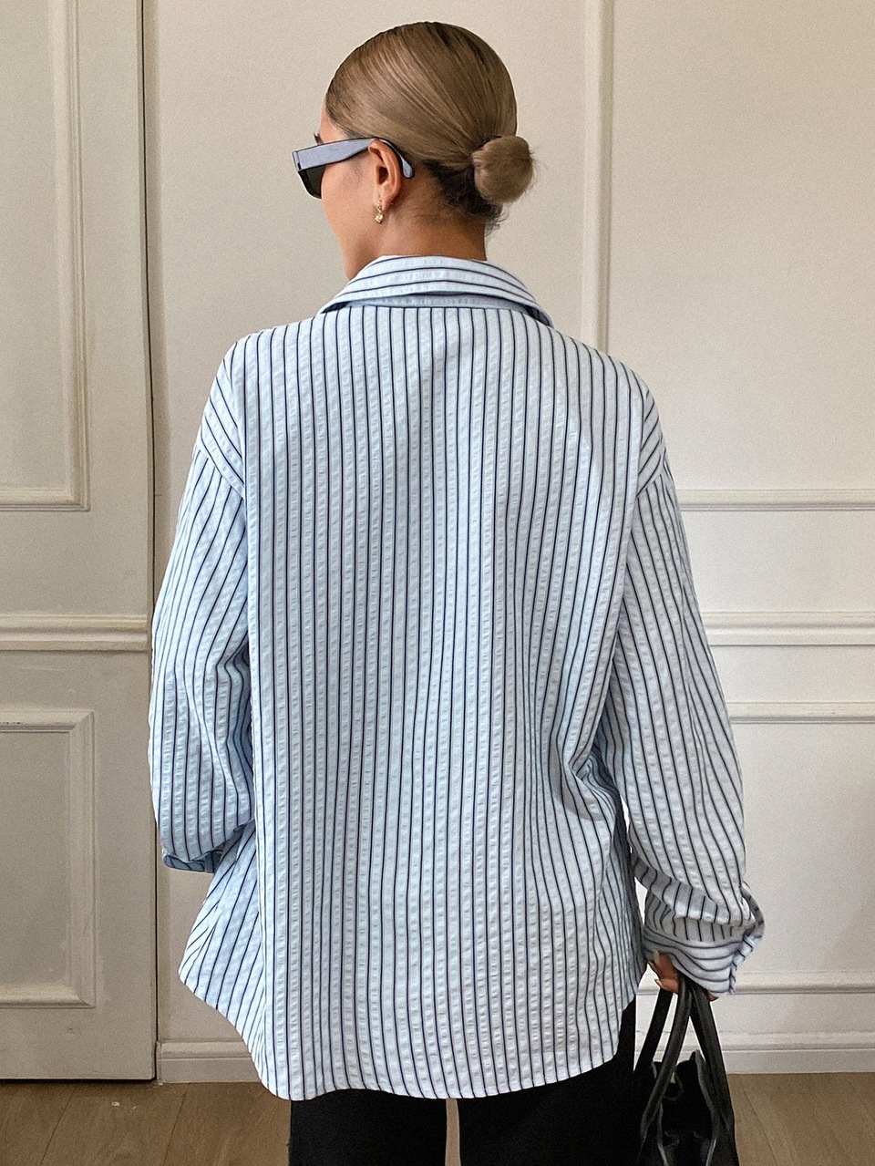 Striped Print Drop Shoulder Shirt Fall