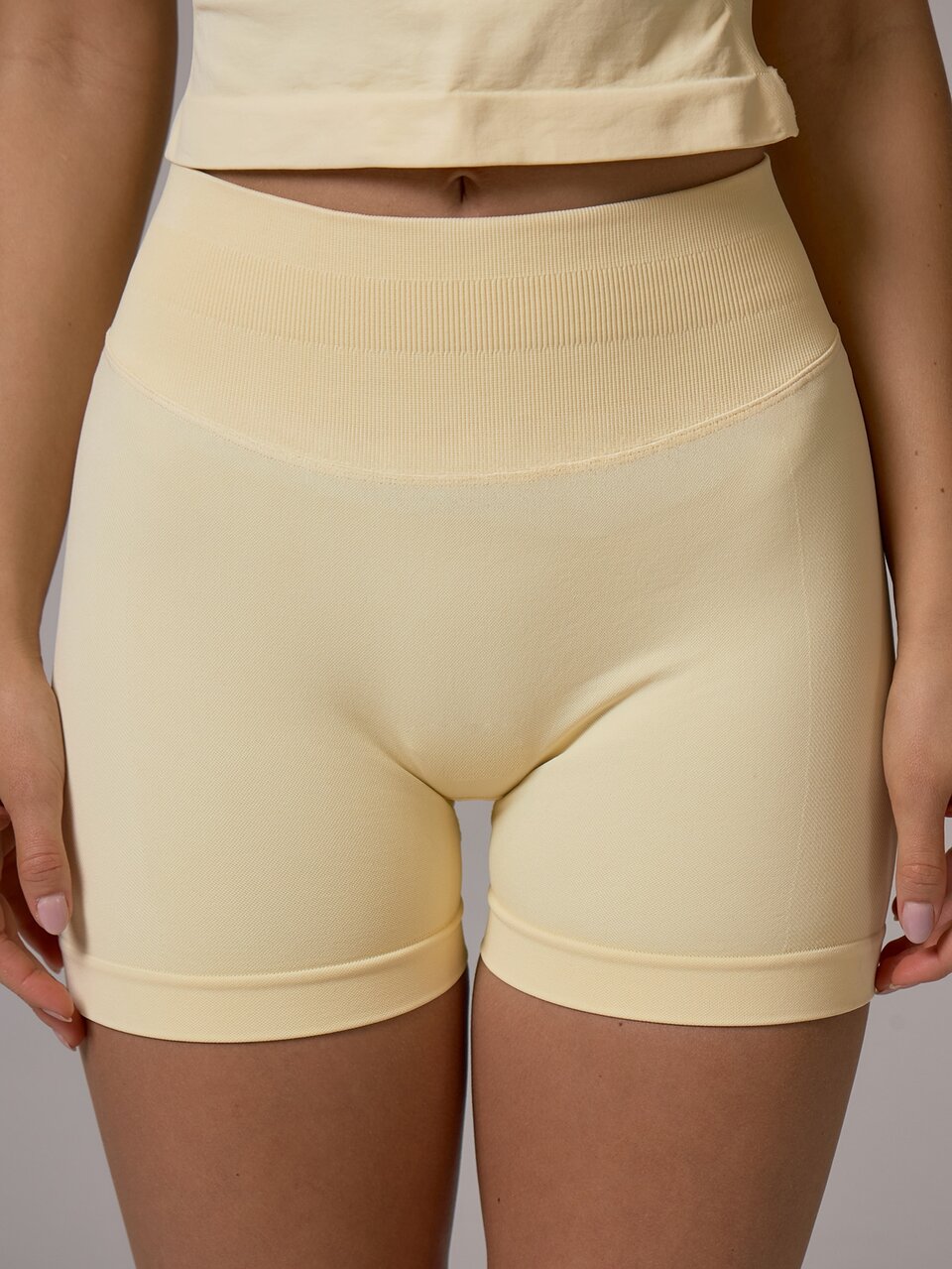 Butter Yellow Seamless High Waist Scrunch Bum Active Mini Coord Shorts