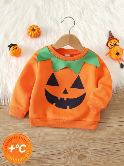 SHEIN Sudadera de calabaza linda de otoño para bebé niño/niña unisex, sudaderas para bebé, ropa de invierno para bebé, Halloween