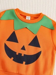 SHEIN 中性嬰兒男孩/女孩 幼兒可愛南瓜秋季運動衫 嬰兒運動衫 嬰兒冬季衣物 萬聖節 - 橘色 - 查看 5