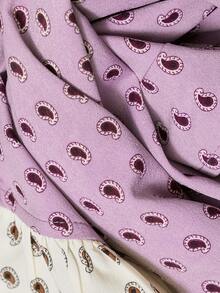 Nöista Blus Satu Bahu dengan Motif Paisley Ungu Muda, Cokelat & Krem dengan Rumbai Kontras. Elegan untuk Makan Malam, Pesta, Liburan. Musim Gugur & Musim Dingin. - Mauve Purple - View 10