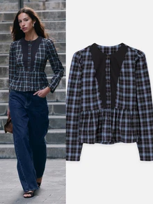 Nöista Part Of A Set, Plaid Blouse Button Down. Everyday Outfits, Office, Vacation, Set, Coord, Autumn, Winter, Day. - Brown - View 1
