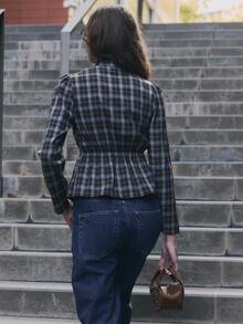 Nöista Part Of A Set, Plaid Blouse Button Down. Everyday Outfits, Office, Vacation, Set, Coord, Autumn, Winter, Day. - Brown - View 10