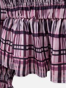 Nöista Light Pink Plaid Ruched Top, Fitted, Retro Elegant 80s 70s, Cute, Ruffle, French Casual Fall, Artistic Dates Office Tea Party Work Brunch, Romantic - Pink - View 9