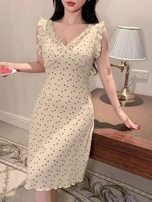 DAZY Vestido de Dormir com Babado e Estampa Floral Miúda - Damasco - Visão 4