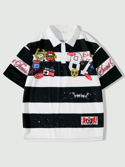 Street Life Teen Boy Colorblock Letter & Number Print Casual Everyday Short Sleeve T-Shirt