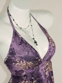 SHEIN ICON 女式波西米亚风格蝴蝶印花露背吊带背心 - 紫色 - 查看 8