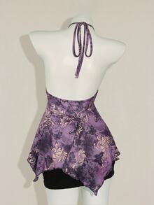 SHEIN ICON 女式波西米亚风格蝴蝶印花露背吊带背心 - 紫色 - 查看 2