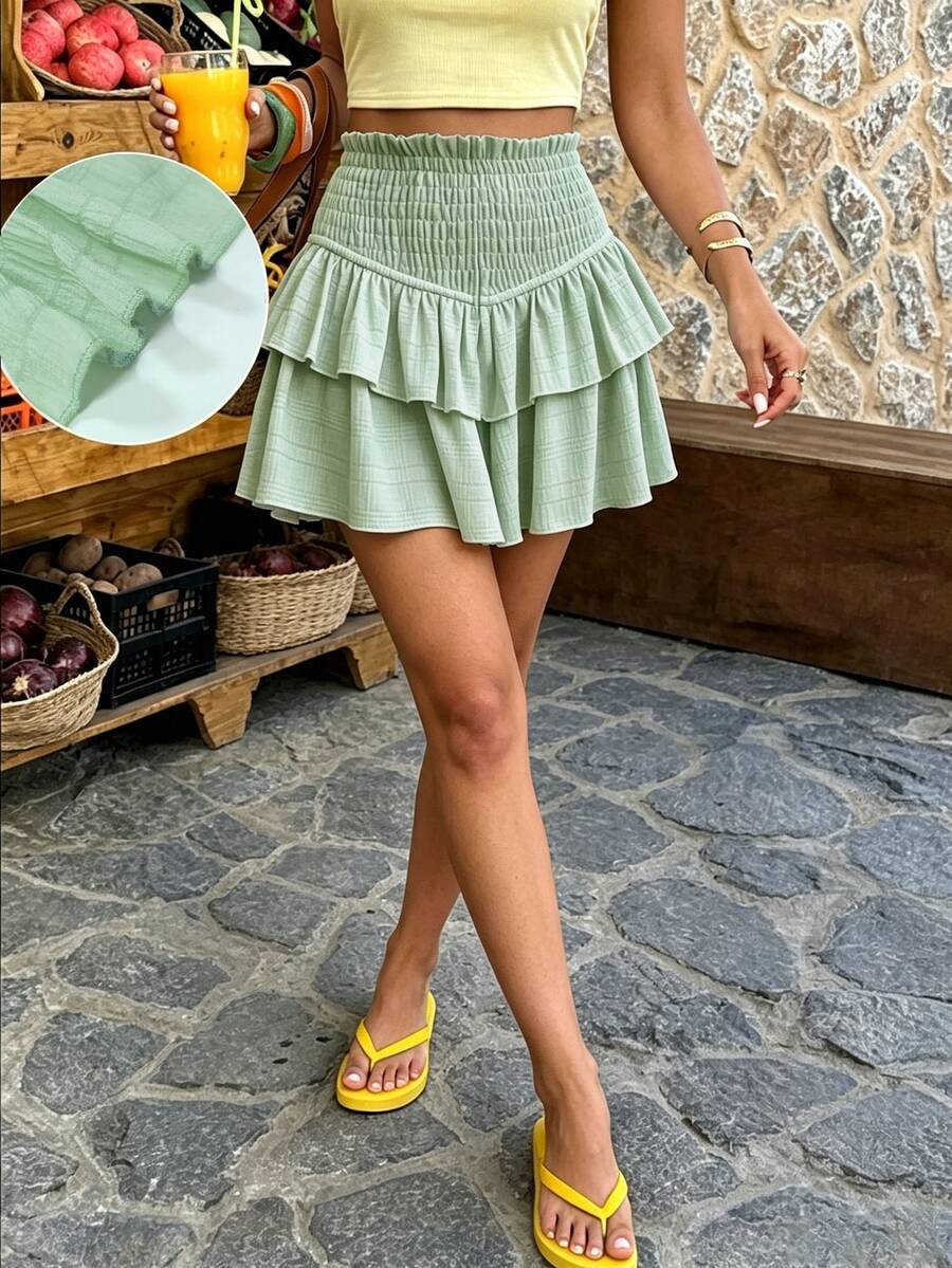 Flora Isola Flora Isola 女款純色百褶休閒波希米亞風可愛百搭日常裙褲 度假款 鼠尾草綠 夏季 - 綠色 - 查看 1