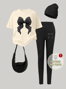2pcs/Set Baju Kasual Chic Anak Perempuan dengan Motif Kupu-kupu dan Legging, Nyaman untuk Dipakai Sehari-hari di Musim Semi, Musim Panas, dan Musim Gugur - MultiWarna - View 3