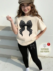 2pcs/Set Baju Kasual Chic Anak Perempuan dengan Motif Kupu-kupu dan Legging, Nyaman untuk Dipakai Sehari-hari di Musim Semi, Musim Panas, dan Musim Gugur - MultiWarna - View 1